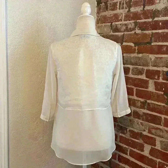 Simply Vera Wang Chiffon Sheer Button Down Blouse Lace Ivory Small - Picture 5 of 7